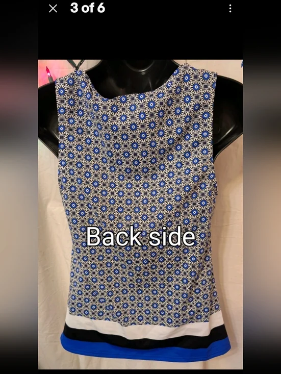 Full Coverage SZ Lg Floral Mosaic Print Tankini Top — Blue & White - Picture 3 of 5